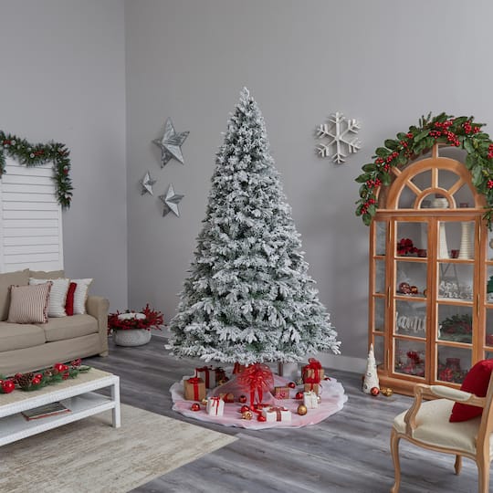 9ft. Pre-Lit Flocked Vermont Mixed Pine Artificial Christmas Tree, Clear LED Lights